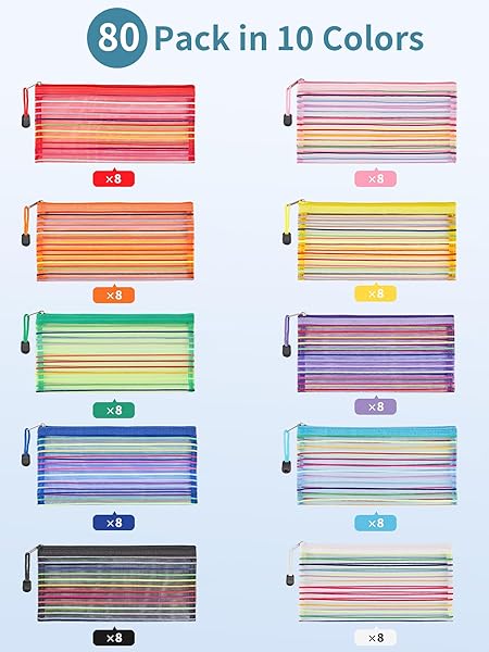 JARLINK 80 Pack Mesh Zipper Pouch, Pouch Bulk in 10 Colors, Multipurpose Storage Bags for Organizing Makeup Essentials, Travel Accessories, Office, - Image 4