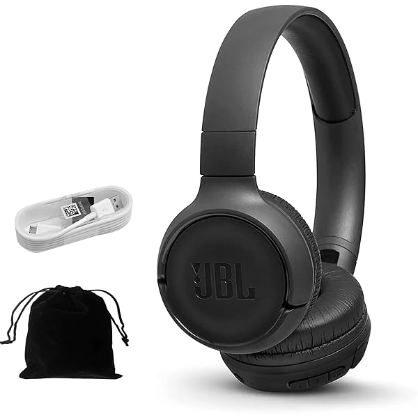 JBL Tune 500BT On-Ear Wireless Headphones - Bonus 5ft Cable & Velvet Pouch - Black