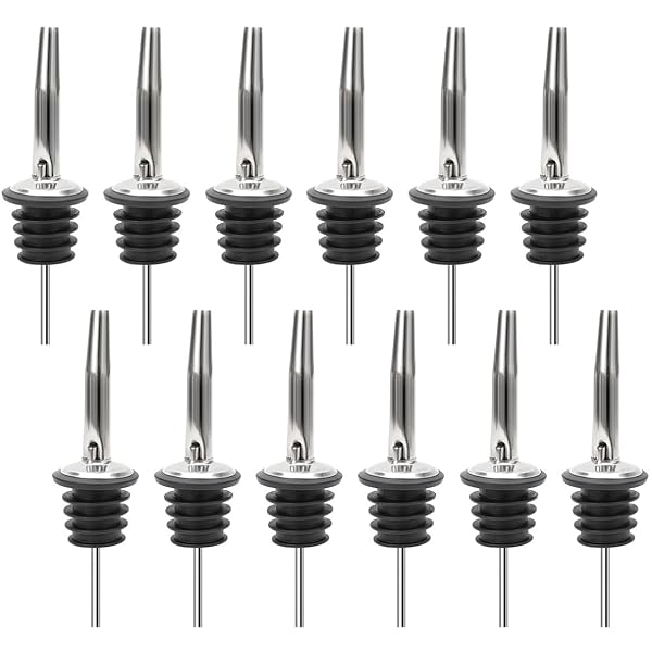 JBtek 12 Pack Stainless Steel Bottle Pourers with Tapered Spout - Perfect for Easy Pouring & Control