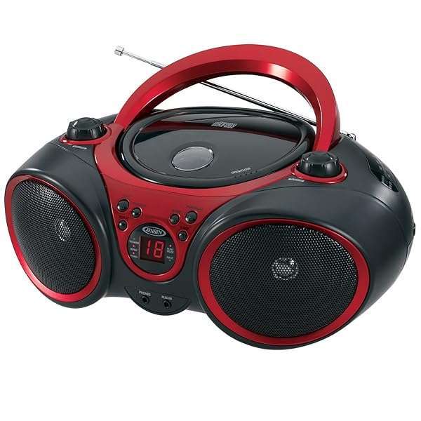 JENSEN CD-490 Portable Stereo CD Player with AM/FM Radio & Aux - Stylish Red & Black Design