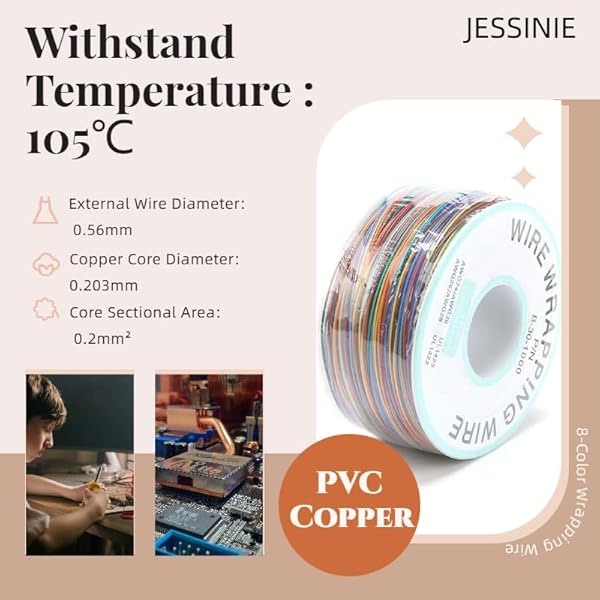 JESSINIE 8-Color Electronic Wire - 30 AWG Single Core, 250M Tinned Copper Solid Cable for Circuit Boards and PCB - Image 2