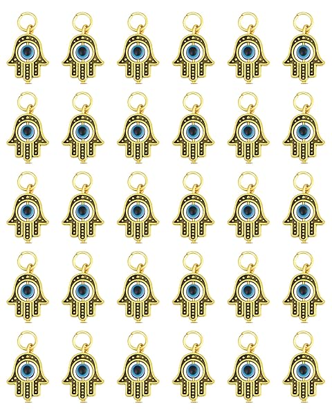 JIALEEY 30PCS Antique Golden Hamsa Hand and Evil Eye Charms for DIY Jewelry Making Necklace and Bracelet Findings