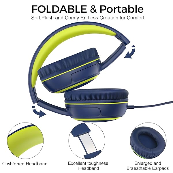 JOMILIN A10 Kids Headphones with Microphone, Lightweight Folding Stereo Bass Portable Wired Headphones with 1.5M No-Tangle Cord, Blue - Image 3