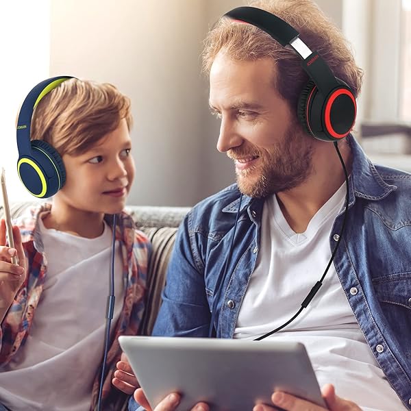 JOMILIN A10 Kids Headphones with Microphone, Lightweight Folding Stereo Bass Portable Wired Headphones with 1.5M No-Tangle Cord, Blue - Image 7