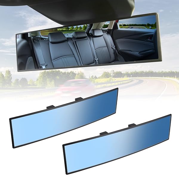 JOYTUTUS Rear View Mirror, Universal 11.81 Inch 2 Pack Panoramic Convex Rearview Mirror, Interior Clip-on Wide Angle Rear View to Reduce Blind Spot