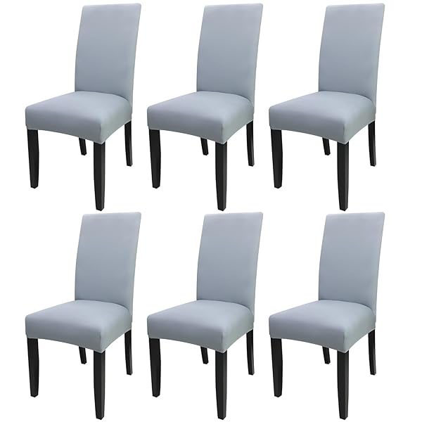 JQinHome 6 Pcs High Stretch Dining Chair Slipcovers - Washable Light Grey Seat Protectors for Home, Parties & Weddings