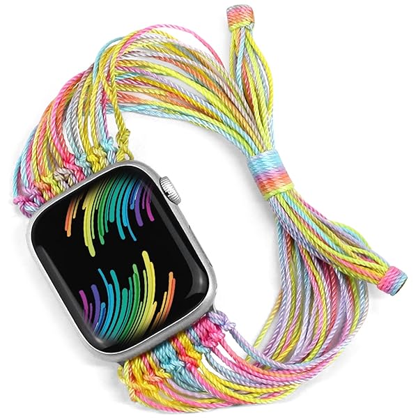 JR.DM Boho Watch Bands Compatible with Apple Watch 40mm 41mm 38mm 44mm 42mm 45mm 46mm Women, Cute Handmade Friendship Bracelet String Art for iWatch