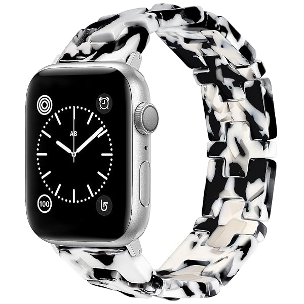 JR.DM Resin Stretchy Watch Band Women Compatible with Apple Watch Band 38mm 40mm 41mm Black and White Fancy Beaded Bracelet Light Watch Strap