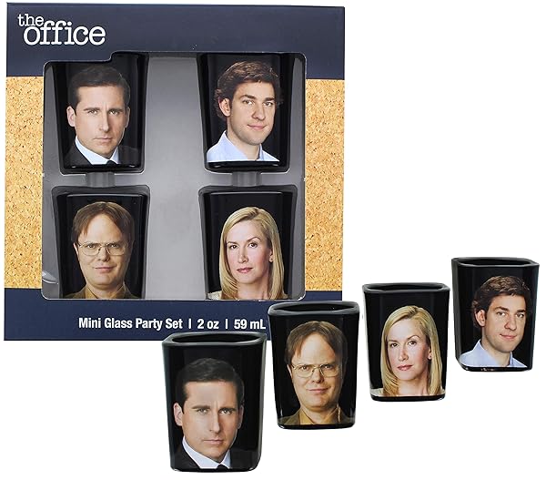 Just Funky The Office Collectible Shot Glass Set of 4 Featuring Michael Jim Dwight Angela 2 Ounce Drinking Game