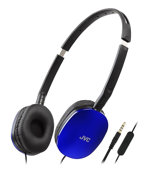 JVC HAS160MA Colorful Flat Foldable On-Ear Headphones with Remote & Microphone - Adjustable 3.94ft Gold Plated 3.5mm Plug