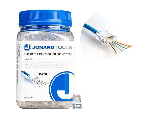 Jonard Tools 100 Pack RJ45 Passthrough Connectors for CAT6 and CAT6a Ethernet Cable RJ45-6100