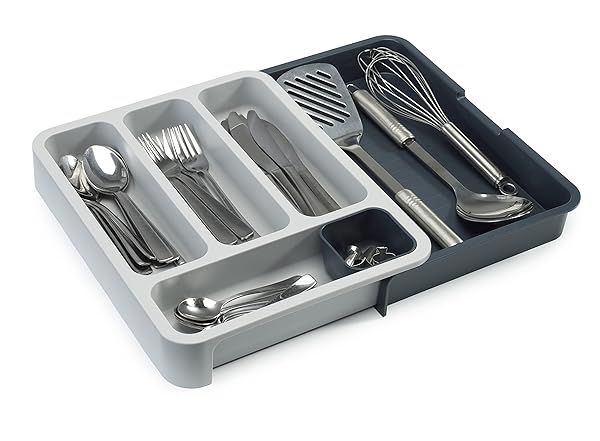 Joseph Joseph 85042 Expandable Cutlery Tray - Gray Drawer Organizer for Kitchen Storage