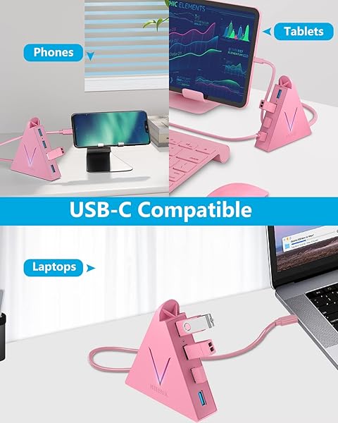 JoyReken USB C Hub 4 Ports for MacBook Pro Air iPad Pro Chromebook XPS Galaxy S21 S20 and More in Pink - Image 8