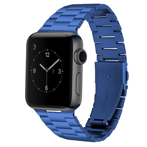 Juntan Stainless Steel Watch Straps for Apple Watch 42mm 44mm Replacement Band for iWatch Series 6 5 4 3 2 1 SE Sport Blue