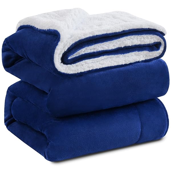 "Cozy KAWAHOME Sherpa Fleece Queen Blanket - Extra Warm 500GSM Plush for Winter, 90"x90" Navy Blue"