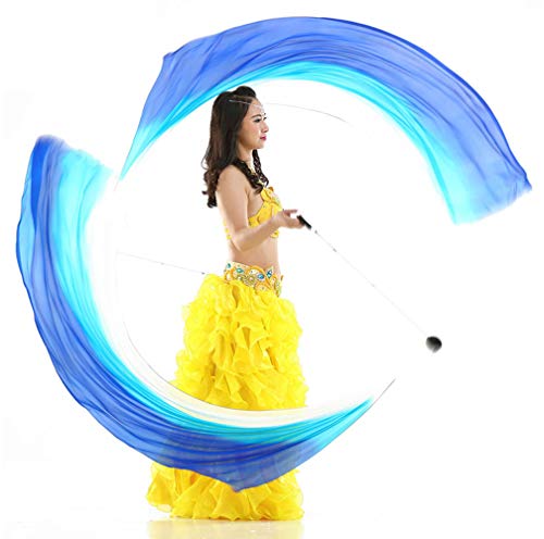 Buy KIKIGOAL 2pcs Multi-Color Dance Silk Veil Poi 2.5x0.9M - Gradual Blue for Stunning Performances - Image 2