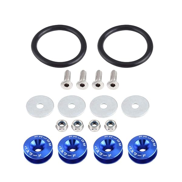 KIMISS Car Aluminium Alloy Bumper Holder Washer Bolt Engine Bay Dress Up Kit Quick Release Fastener Blue