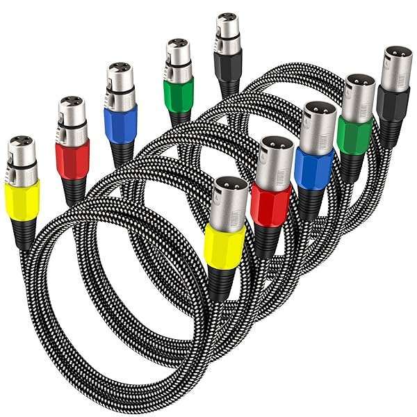 KINXIYU XLR Cable 3FT 5-Pack - Heavy Duty Nylon Braided Microphone Cords, 3 Pin Male to Female Balanced Patch Cables