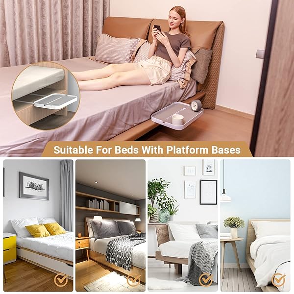 KIWIFOTOS 17" Bedside Shelf for Bed Bedside Table Under Mattress Nightstand Organizer Bedside Storage Rack Bedside Tray for Box Spring Plate Platform - Image 3