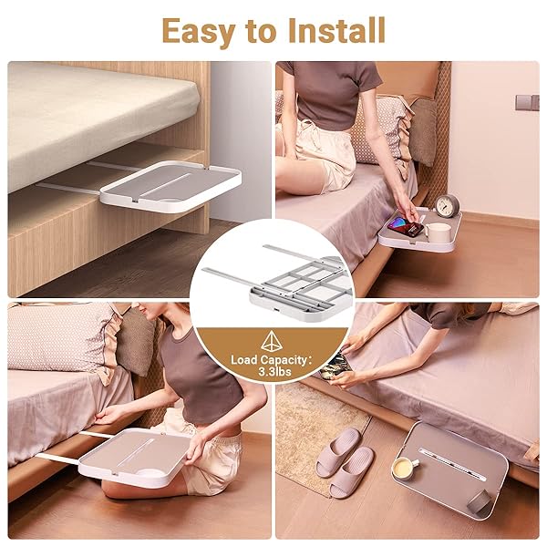 KIWIFOTOS 17" Bedside Shelf for Bed Bedside Table Under Mattress Nightstand Organizer Bedside Storage Rack Bedside Tray for Box Spring Plate Platform - Image 4