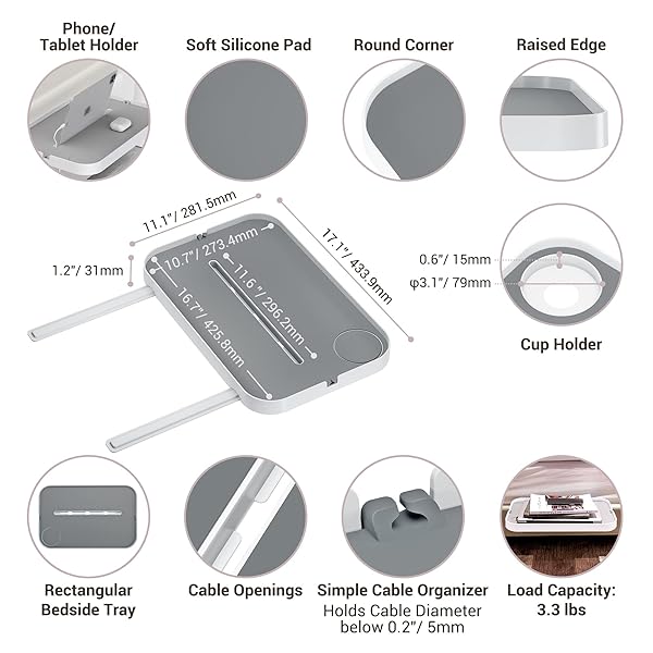 KIWIFOTOS 17" Bedside Shelf for Bed Bedside Table Under Mattress Nightstand Organizer Bedside Storage Rack Bedside Tray for Box Spring Plate Platform - Image 9