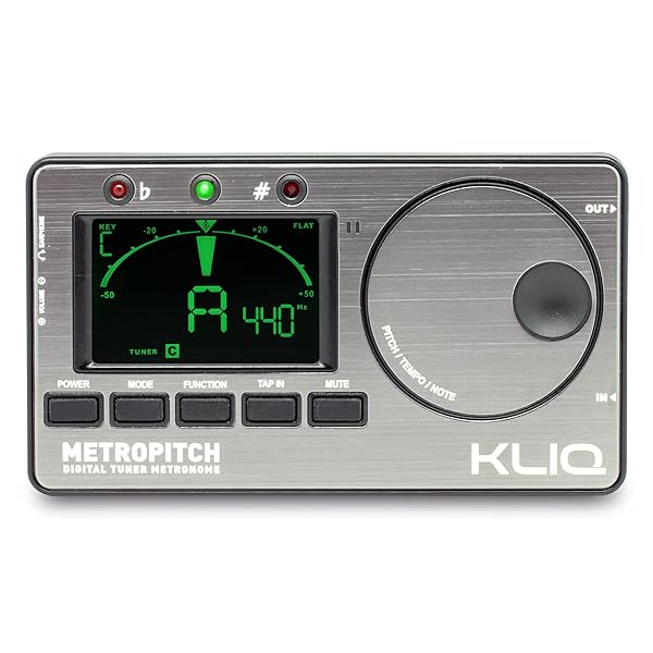 KLIQ MetroPitch: Versatile Metronome Tuner for Guitar, Bass, Violin & Ukulele - Chromatic Modes in Pewter Grey