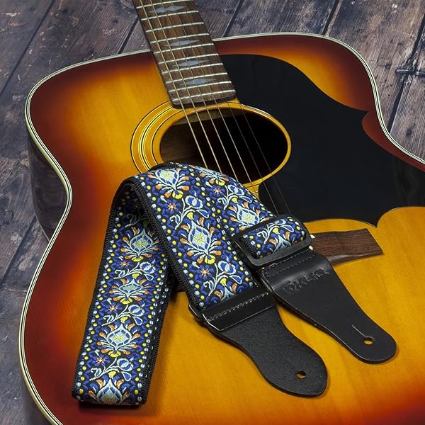 Shop KLIQ Vintage Woven Guitar Strap - '60s Jacquard Hootenanny Style with Free Strap Locks & Picks | Classic Hendrix Blue - Image 3