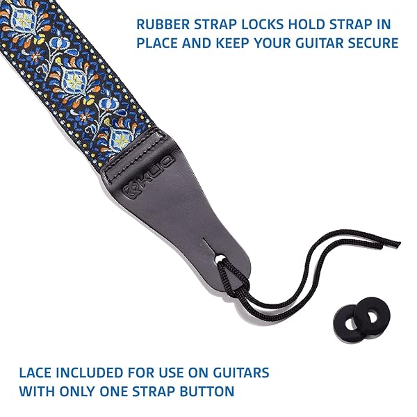 Shop KLIQ Vintage Woven Guitar Strap - '60s Jacquard Hootenanny Style with Free Strap Locks & Picks | Classic Hendrix Blue - Image 4