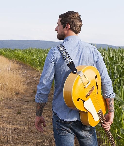 Shop KLIQ Vintage Woven Guitar Strap - '60s Jacquard Hootenanny Style with Free Strap Locks & Picks | Classic Hendrix Blue - Image 5