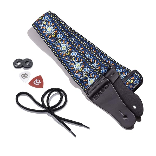 Shop KLIQ Vintage Woven Guitar Strap - '60s Jacquard Hootenanny Style with Free Strap Locks & Picks | Classic Hendrix Blue - Image 2