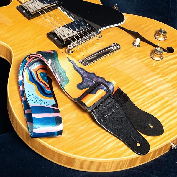 Shop KLIQ Vintage Woven Guitar Strap - Free Strap Locks, Picks & Lace | Artist Series 'Anemone' for Acoustic & Electric Guitars - Image 4