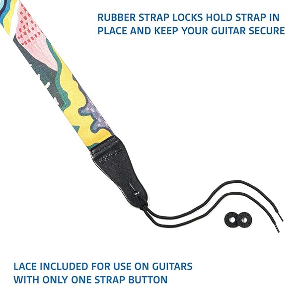 Shop KLIQ Vintage Woven Guitar Strap - Free Strap Locks, Picks & Lace | Artist Series 'Anemone' for Acoustic & Electric Guitars - Image 5