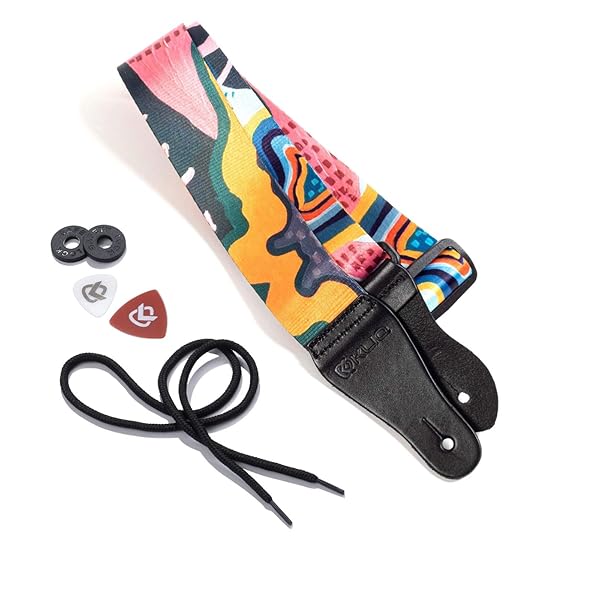 Shop KLIQ Vintage Woven Guitar Strap - Free Strap Locks, Picks & Lace | Artist Series 'Anemone' for Acoustic & Electric Guitars - Image 3