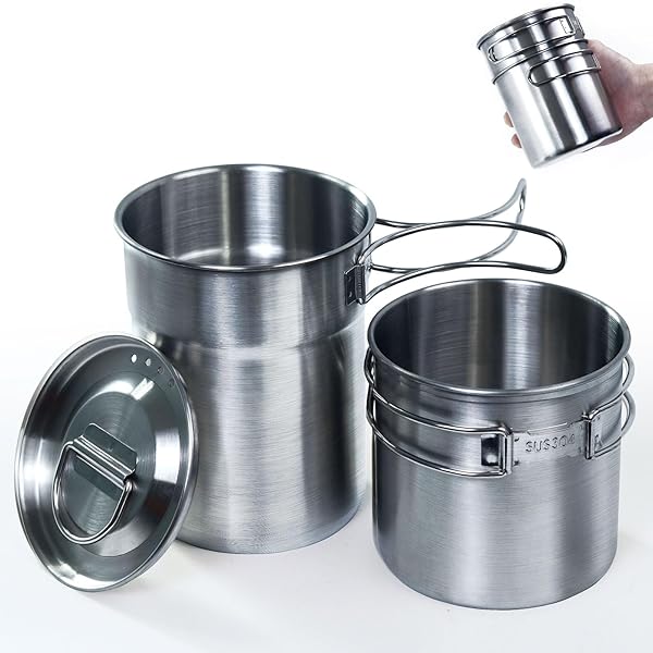 KOKKOYA KOKKOYA 2-Piece Foldable Camping Cups & Cookware Set - 304 Stainless Steel Outdoor Cooking Gear