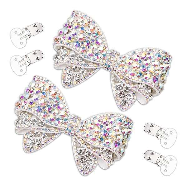 Sparkly Rhinestone Bow Shoe Clips - Fashionable Shoe Decorations to Make Your Shoes Shine Brighter (2 Pcs, White) - Image 2