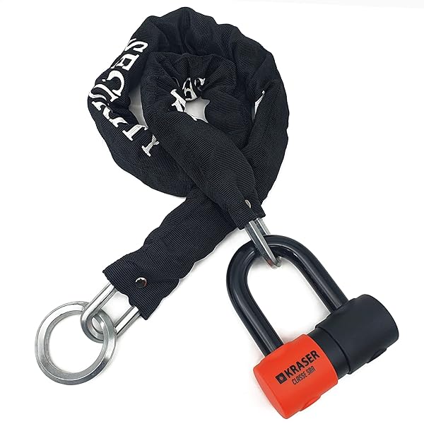 KRASER KRASER KR50+120L Motorcycle Chain Lock & Mini U Disc Lock - Heavy Duty Anti-Theft Security Kit for Bikes & Scooters