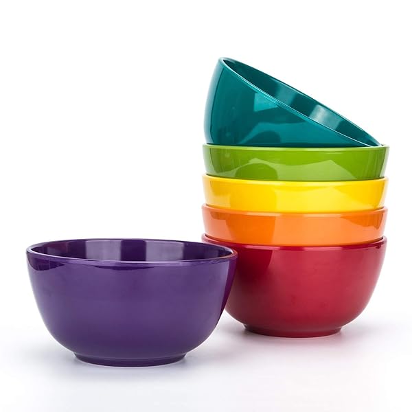 KX-WARE 6-Piece Melamine Bowls Set - 28oz, 6-Inch, Shatter-Proof, Dishwasher Safe, BPA Free in Assorted Colors - Image 2