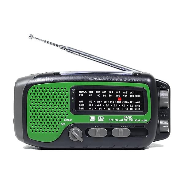 Buy Kaito KA350GN Voyager Trek Solar/Crank AM/FM/SW NOAA Weather Radio - Green with 5-LED Flashlight