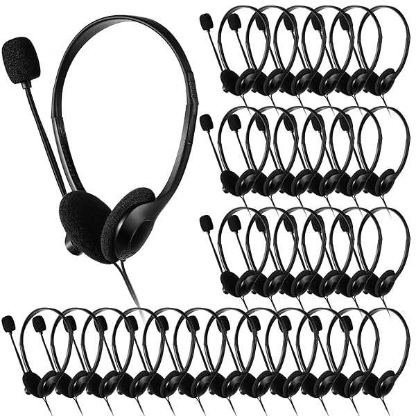 Kathfly Headset with Microphone Black Stereo Headphones Adjustable Office Conference Headphones with 3.5mm Plug for Adult Mobile Phone Tablet