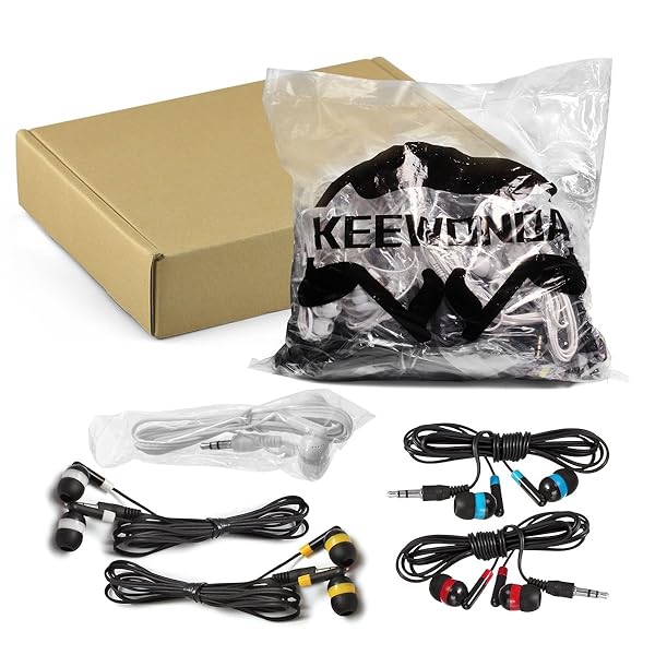 Keewonda KWA-19B Bulk Earbuds: 100 Pack Disposable Multi-Colored Headphones for Schools & Classrooms - Image 7