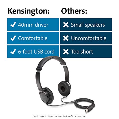 Kensington USB-A Hi-Fi Over-Ear Headphones with 6ft Cord - Premium Sound in Black (K97600WW) - Image 8