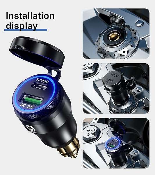 Kewig Aluminum DIN Hella Plug to Dual QC3.0 USB & Type-C Quick Charger Waterproof Adapter for 12V-24V BMW Ducati Triumph Motorcycle Hella DIN Socket (Black with Blue Light) - Image 5