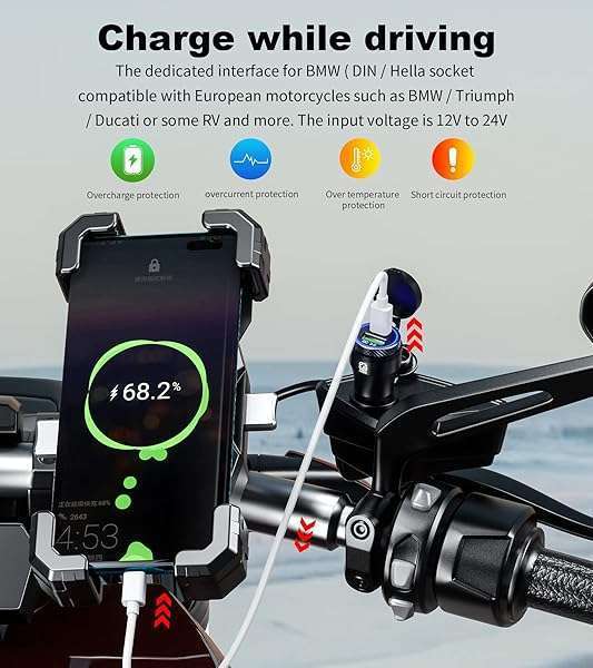 Kewig Aluminum DIN Hella Plug to Dual QC3.0 USB & Type-C Quick Charger Waterproof Adapter for 12V-24V BMW Ducati Triumph Motorcycle Hella DIN Socket (Black with Blue Light) - Image 6