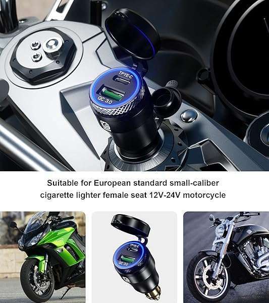Kewig Aluminum DIN Hella Plug to Dual QC3.0 USB & Type-C Quick Charger Waterproof Adapter for 12V-24V BMW Ducati Triumph Motorcycle Hella DIN Socket (Black with Blue Light) - Image 9