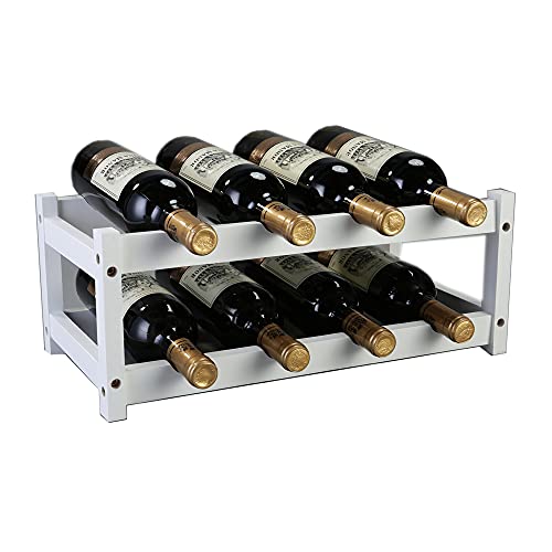 Stylish Kework 8-Bottle Bamboo Wine Rack - 2 Tier Tabletop Display for Elegant Wine Storage