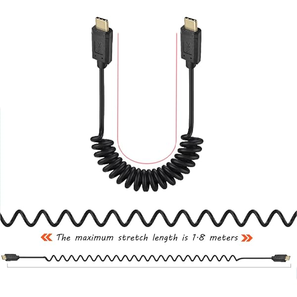 Kework Coiled USB 3.1 Type C Cable: 1.8M Male to Male, 3A Fast Charging & 10Gbps Data Transfer - Image 3