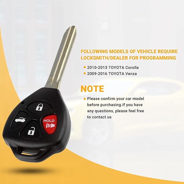 Key Fob Keyless Entry Remote Replacement for Toyota 2010-2013 Corolla?2009-2016 Venza Key Remote FCC ID GQ4-29T- 4BTN (G Chip) - Image 3