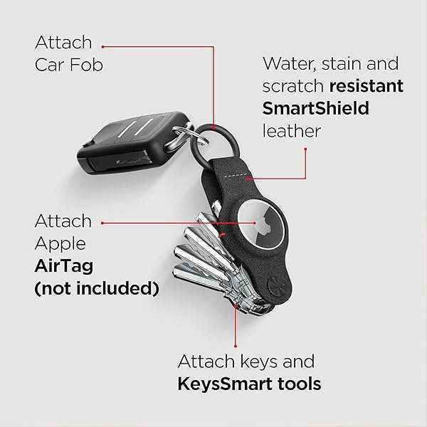 KeySmart Air: Compact Keyholder & Case for Apple AirTag - Smartshield Leather Keychain with Carabiner Keyring - Image 3