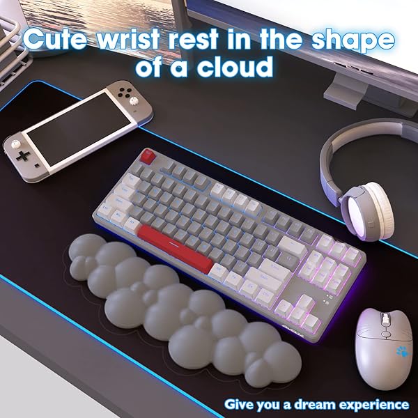 Keyboard Cloud Wrist Rest,PU High Density Memory Foam with Non-Slip Base for Typing Pain Relief,Ergonomic Keyboard Pad with Wrist Support for Home - Image 3