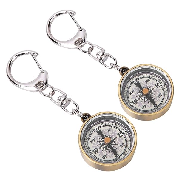 Vintage Keychain Compass Set - 2 Zinc Alloy Pocket Navigators for Camping & Hiking Adventures - Image 3